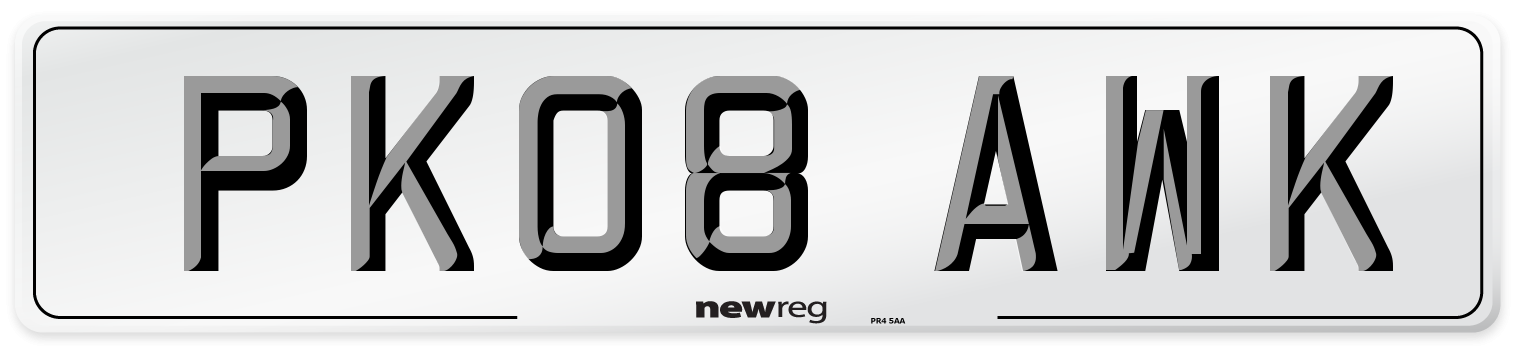 PK08 AWK Number Plate from New Reg